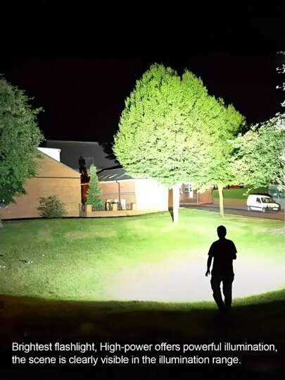 1 pieza Linterna de mano recargable USB con 4 LED y luz lateral COB, 4 modos de iluminación, impermeable, adecuada para emergencias, camping al aire libre, visualización de energía, con luz lateral, larga distancia de haz, para uso en exteriores y en el hogar