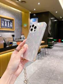 1pc Minimalist Silver Heart-Shaped Beaded Bracelet, Water Wave/Feather Texture Glossy Protective Phone Case Compatible With Apple IPhone16/Samsung//Redmi/VIVO/Infinix/OPPO/Reno - Clear - View 4