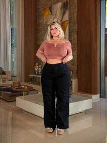 Plus Size Wide Leg Jeans - 黑色 - 查看 4