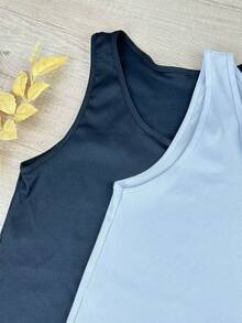 Kit 2 Men's American Style Tank Tops, Non-Transparent Ribbed Fabric - 黑與白 - 查看 3