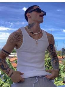 Kit 2 Men's American Style Tank Tops, Non-Transparent Ribbed Fabric - 黑與白 - 查看 2