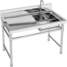 SHZICMY 304 Stainless Steel Utility Sink Free Standing Outdoor Sink, Single Bowl Commercial Kitchen Sink W/Workbench, Stainless Steel Prep & Utility Sink For Restaurant, Kitchen, 47" X 24" X 35" (US Stock) - Silver0 - View 1
