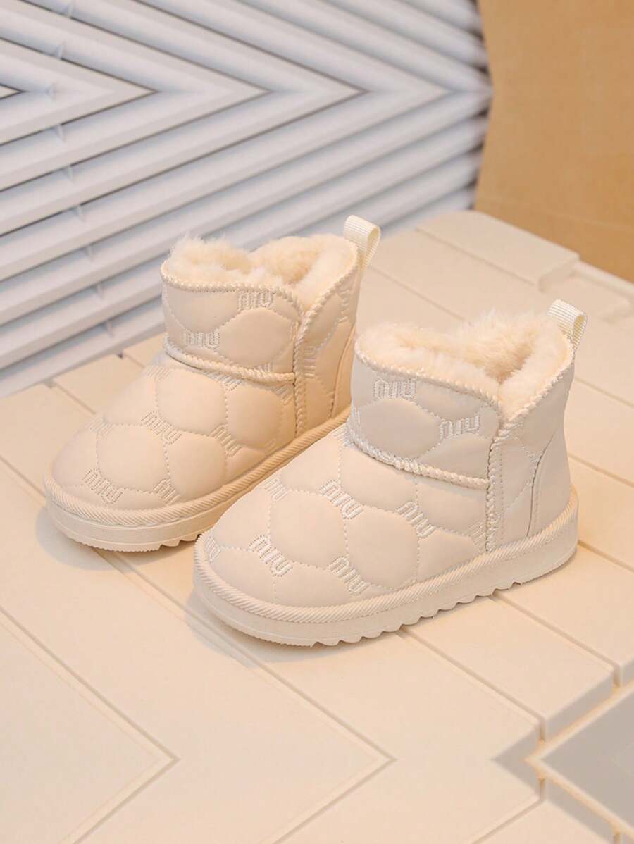 一双米色女童 带绒毛衬里，舒适时尚的秋冬季儿童鞋 - 米色 - 查看 1