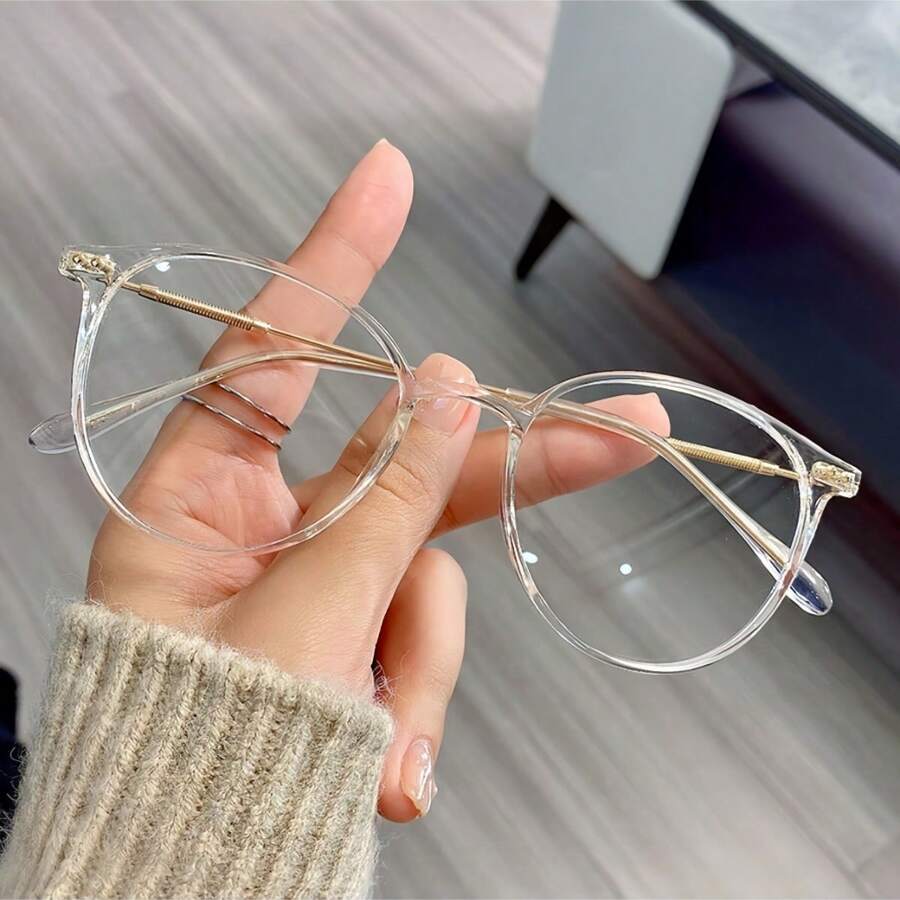 1pc Oval Shaped Fashion Computer Glasses, Unisex Eyewear For Daily Use, Computer, Gaming - Clear - View 1