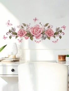 1/2 件粉色非洲菊雏菊和向日葵墙贴花，自粘壁画，适用于卧室、客厅、入口 - 彩色 - 查看 2
