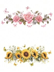 1/2 件粉色非洲菊雏菊和向日葵墙贴花，自粘壁画，适用于卧室、客厅、入口 - 彩色 - 查看 1