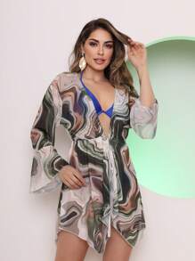 Printed Tulle Beach Cover-Up - 軍綠色 - 查看 2