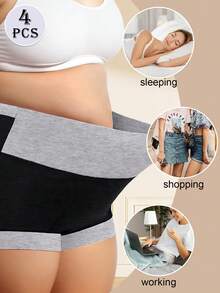 4 件大码女式高腰拼色平角内裤，无缝，透气，舒适内衣，适合日常穿着 - 彩色 - 查看 5