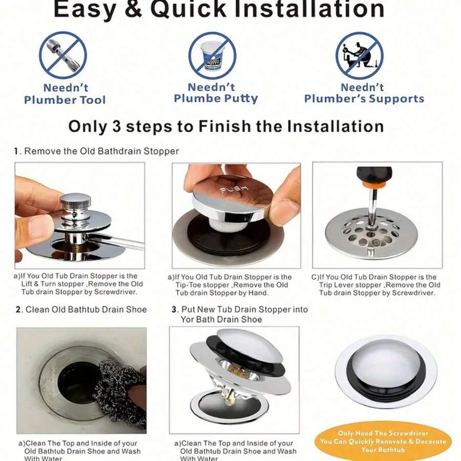 1pc Popping Up Bath Tub Drain Plug And Cover, Replacement For Lift And