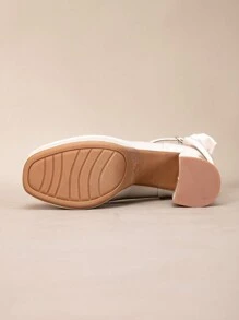 优雅蝴蝶结厚底高跟鞋，性感派对婚礼鞋，秋季必备 - 糯米白色 - 查看 7