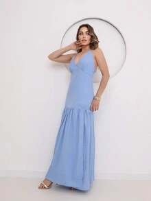 Elegant Long Dress - 藍色 - 查看 4