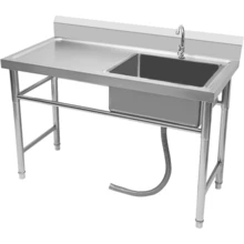 SHZICMY 304 Stainless Steel Utility Sink Free Standing Outdoor Sink, Single Bowl Commercial Kitchen Sink W/Workbench, Stainless Steel Prep & Utility Sink For Restaurant, Kitchen, 47" X 24" X 35" (US Stock) - Silver0 - View 6