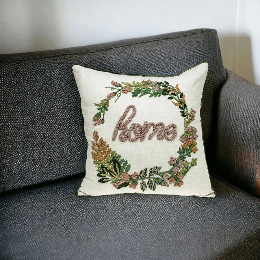 18 X 18 Beige Zippered 100% Cotton Throw Pillow