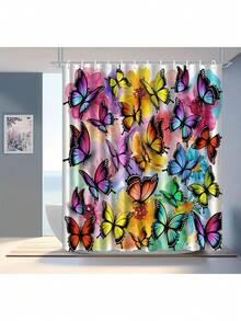 1 件彩色蝴蝶和花朵涤纶数码印花防水浴室浴帘，防霉 - LB932 - 查看 1