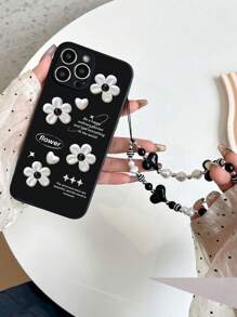 1 Pc Black TPU Daisy Y2K Style Pattern Shockproof Phone Case And 1 Pc Black & White Cat Eye Heart Lanyard, Compatible With Android/OPPO/Galaxy A51 4G/Galaxy A52/A52s 5G/Galaxy S23 Ultra/Galaxy A13 4G/Galaxy A12/Galaxy S25 Ultra/OPPO A54/Galaxy A54/Compatible With IPhone Apple X XR MINI 7 8 XS 11 12 13 14 15 16 Pro Max 16E /Galaxy A04E/Galaxy A05S/Galaxy A34/Galaxy S24 Ultra 5G/Redmi Note 13/Galaxy A14/Galaxy A32 4G Waterproof Anti-Fall Scratch Resistant