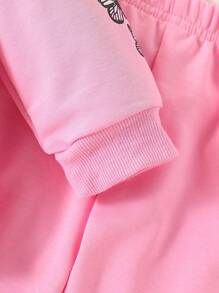 2 piezas/Conjunto Sudadera con capucha con estampado de mariposa y cremallera + pantalón casual para niña joven, otoño primavera - Rosa - Ver 5