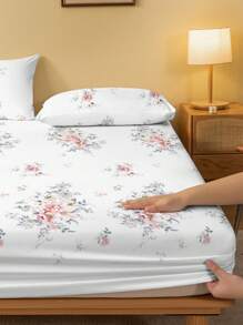 1pc Soft Floral Branch & Flower Printed Fitted Sheet, Modern Plant Graphic Bedding Set, Bedroom Use (Pillow Cases Not Included) - Multicolor - View 3