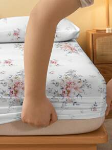 1pc Soft Floral Branch & Flower Printed Fitted Sheet, Modern Plant Graphic Bedding Set, Bedroom Use (Pillow Cases Not Included) - Multicolor - View 4