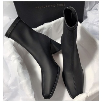 女式法式弹力细跟靴，新款时尚粗跟拉链短靴，秋冬，女靴