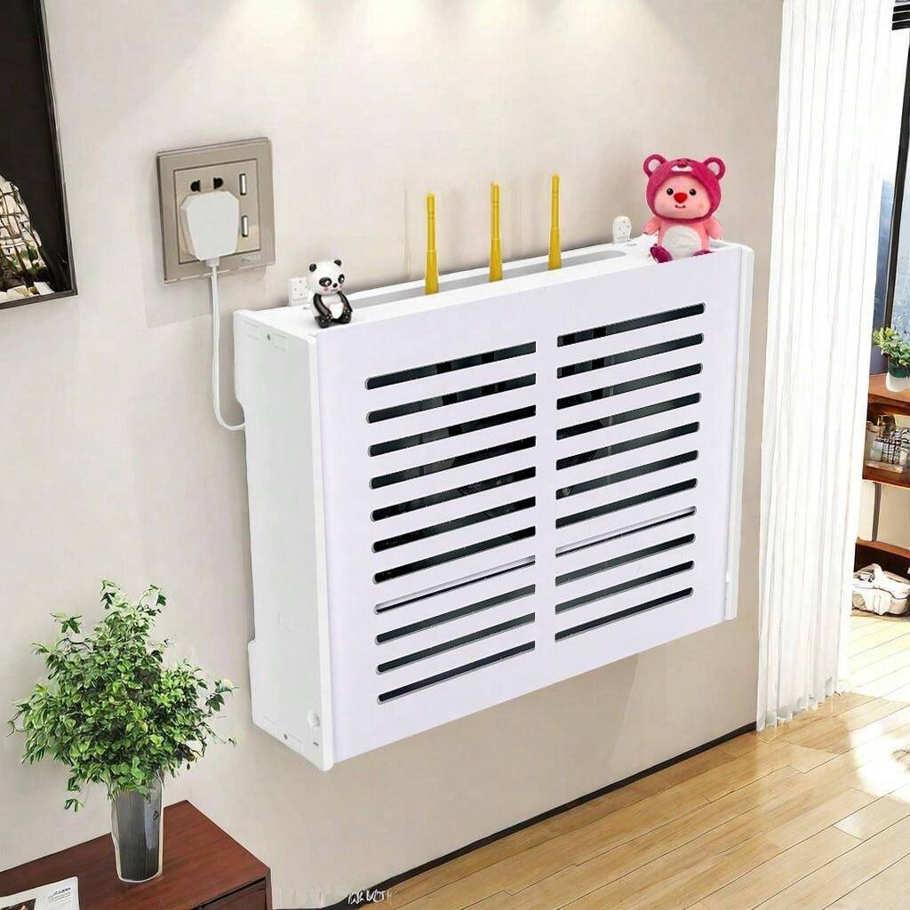 White PVC Router Wall Mount Multimedia Cable Management Box With Louvered Door Cable Concealment