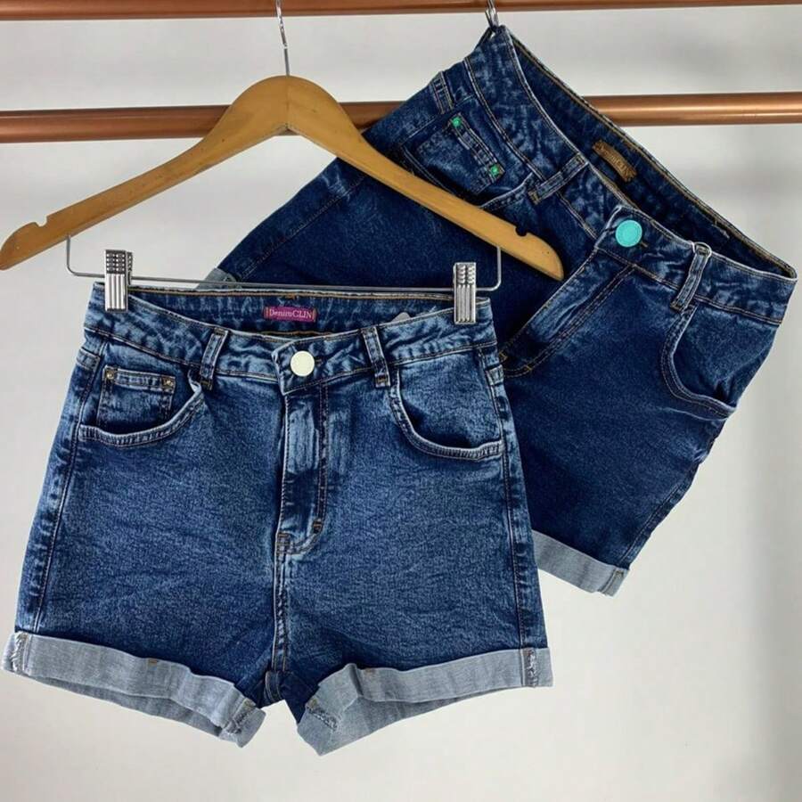 Kit 02 Women's High Waisted Folded Denim Shorts - Nhiều màu - Xem 1