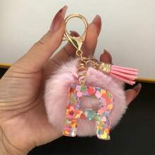 Cute 1 Neutral A-Z Colored Heart-Shaped Glitter KC Gold Keychain, DIY Resin Capital Letter Wallet Keychain, Handbag Decoration, Gift Valentine's Day Valentines Car Accessories Bag Charm School Goth Y2k - Pink - View 31