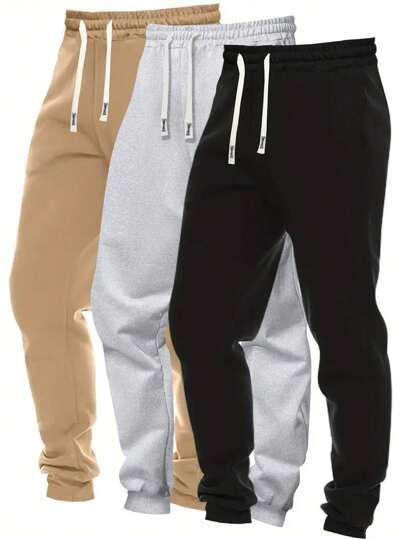 3-teiliges Set 2024 neue Herren Loose Fit Freizeithose mit Kordelzug und Taschen, einfarbig, für Outdoor-Sport im Frühling und Herbst geeignet