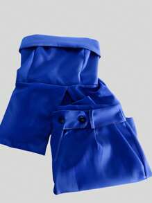 Women's Tailored Set Strapless Blouse Slit Shorts Summer Plain - 寶藍色 - 查看 1