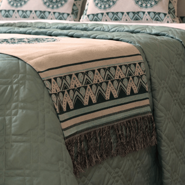Xale Peseira Decorativo Com Franja Turin Jacquard Estampado