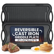 Cast Iron Griddle Pan For Stove Top - 20" Reversible Cast Iron Pan - Comal For Tortillas- Grill Pan - Griddle For Gas Grill - Pancake Griddle - Griddle Grill - Skillet Griddle - Cast Iron Griddle For Gas Grill - Grill Plate - 黑色 - 查看 1