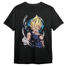 Majin Vegeta Dragon Z Gt T-Shirt Super Geek Nerd Unisex Men's Women's Blouse 100% Cotton Premium Top Streetwear New Release Fast Shipping Various Colors!! Plus Size - 黑色 - 查看 2