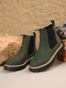Women Green Ankle Boots And Short Boots, Easy Slip-On, Flat Sole, New Women Winter Boots