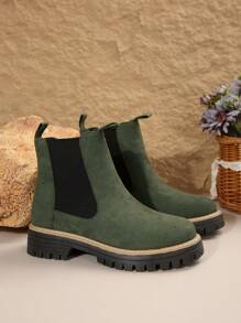 Women Green Ankle Boots And Short Boots, Easy Slip-On, Flat Sole, New Women Winter Boots