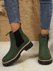 Women Green Ankle Boots And Short Boots, Easy Slip-On, Flat Sole, New Women Winter Boots