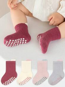 4 pary silikonowych kropek zdobionych antypoślizgowymi skarpetkami podłogowymi dla małych dzieci, krótkie skarpetki z kreskówkowym wzorem dla małych dziewczynek - Wielokolorowe - Zobacz 1