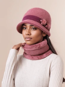 Warm Knitted Balaclava For Elderly Women - Thermal Hat With Decorative Accessories For Christmas, Fantasy Themed, Hand-Washable - Lightweight, Stretchable With Furry Craftsmanship - Ideal For Cold Weather & Travel