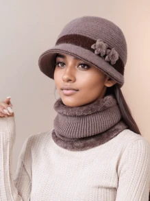 Warm Knitted Balaclava For Elderly Women - Thermal Hat With Decorative Accessories For Christmas, Fantasy Themed, Hand-Washable - Lightweight, Stretchable With Furry Craftsmanship - Ideal For Cold Weather & Travel