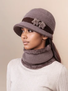Warm Knitted Balaclava For Elderly Women - Thermal Hat With Decorative Accessories For Christmas, Fantasy Themed, Hand-Washable - Lightweight, Stretchable With Furry Craftsmanship - Ideal For Cold Weather & Travel