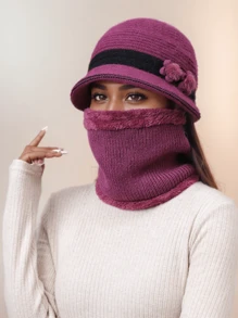 Warm Knitted Balaclava For Elderly Women - Thermal Hat With Decorative Accessories For Christmas, Fantasy Themed, Hand-Washable - Lightweight, Stretchable With Furry Craftsmanship - Ideal For Cold Weather & Travel