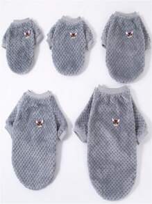 Dog Print Pet Sweatshirt, With Cute Pattern, Winter Cat Hoodie, Pet Apparel - Grey - View 6