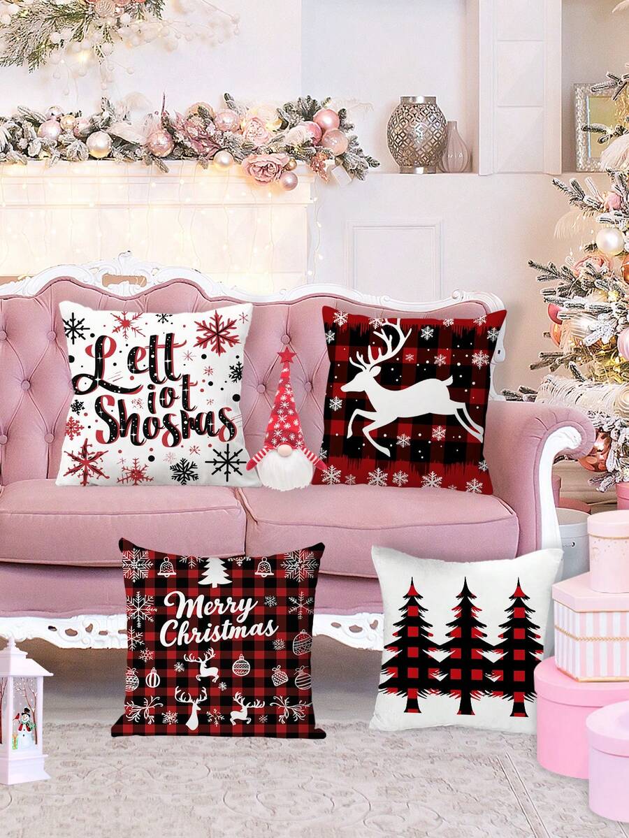 4 件圣诞装饰枕套，包括圣诞树、礼物、圣诞老人、雪人、鹿、字母，17.7*17.7 英寸（不含内衬），适用于卧室、客厅、沙发、办公室 - SDYH-148 - 查看 1