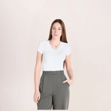 Kit 4 Women's V-Neck Viscolycra T-Shirts - Women's Basic Blouse - 2 Xanh Navy + Trắng + Khỏa Thân - Xem 3