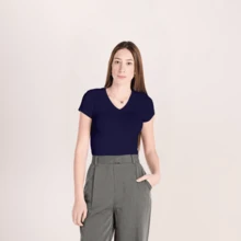 Kit 4 Women's V-Neck Viscolycra T-Shirts - Women's Basic Blouse - 2 Xanh Navy + Trắng + Khỏa Thân - Xem 4