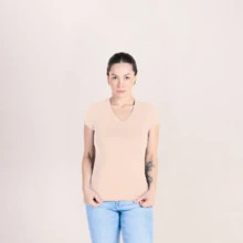 Kit 4 Women's V-Neck Viscolycra T-Shirts - Women's Basic Blouse - 2 Xanh Navy + Trắng + Khỏa Thân - Xem 5