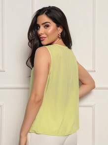 M.HWANG BASIC TANK TOP WITH WIDE STRAP FOR WOMEN IN PLAIN VISCOSE WITH PLEATS ON THE COLLAR, Summer, CASUAL, WORK - 檸檬黃 - 查看 2