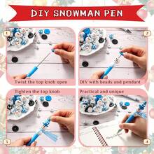 9 قطعة/مجموعة قلم مزين بخرز وخرز خشبي بموضوع رجل الثلج الأزرق لعيد الميلاد، تشمل خرز وجوه خشبية بتعبيرات مختلفة، خرز على شكل ثلج، شرائط، فواصل، هدية عيد الميلاد ممتازة ولوازم مدرسية/مكتبية