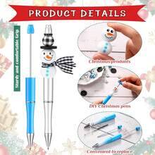 9 قطعة/مجموعة قلم مزين بخرز وخرز خشبي بموضوع رجل الثلج الأزرق لعيد الميلاد، تشمل خرز وجوه خشبية بتعبيرات مختلفة، خرز على شكل ثلج، شرائط، فواصل، هدية عيد الميلاد ممتازة ولوازم مدرسية/مكتبية