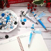 9 قطعة/مجموعة قلم مزين بخرز وخرز خشبي بموضوع رجل الثلج الأزرق لعيد الميلاد، تشمل خرز وجوه خشبية بتعبيرات مختلفة، خرز على شكل ثلج، شرائط، فواصل، هدية عيد الميلاد ممتازة ولوازم مدرسية/مكتبية