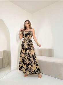 VESTIDO LONGO ESTAMPADO COM ALCINHA AJUSTÁVEL V0259(NOVO) - Preto - Visão 3