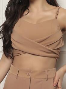 Women's Set With Cropped Top And Short Skirt, Tailored Fabric. - 棕色 - 查看 3